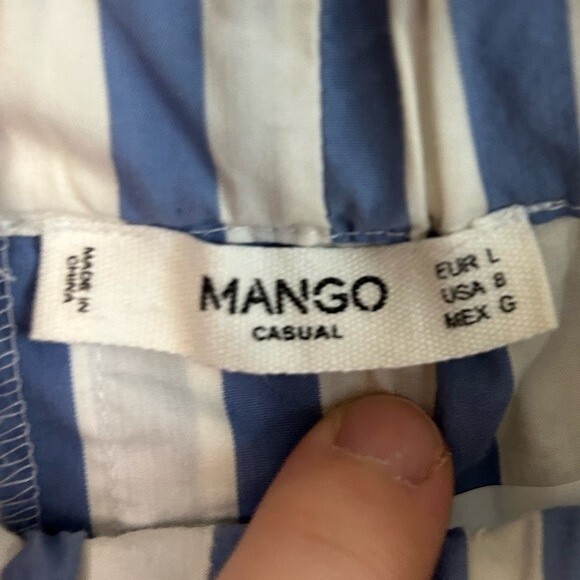 Mango Blue and White Stripe Off the Shoulder Long Sleeve Shirt Size 8 - Picture 2 of 3